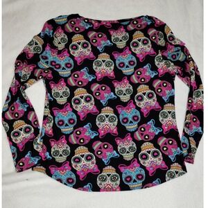 No Boundaries Sugar Skull Print Top XXL Day of the Dead Halloween‎ Shirt